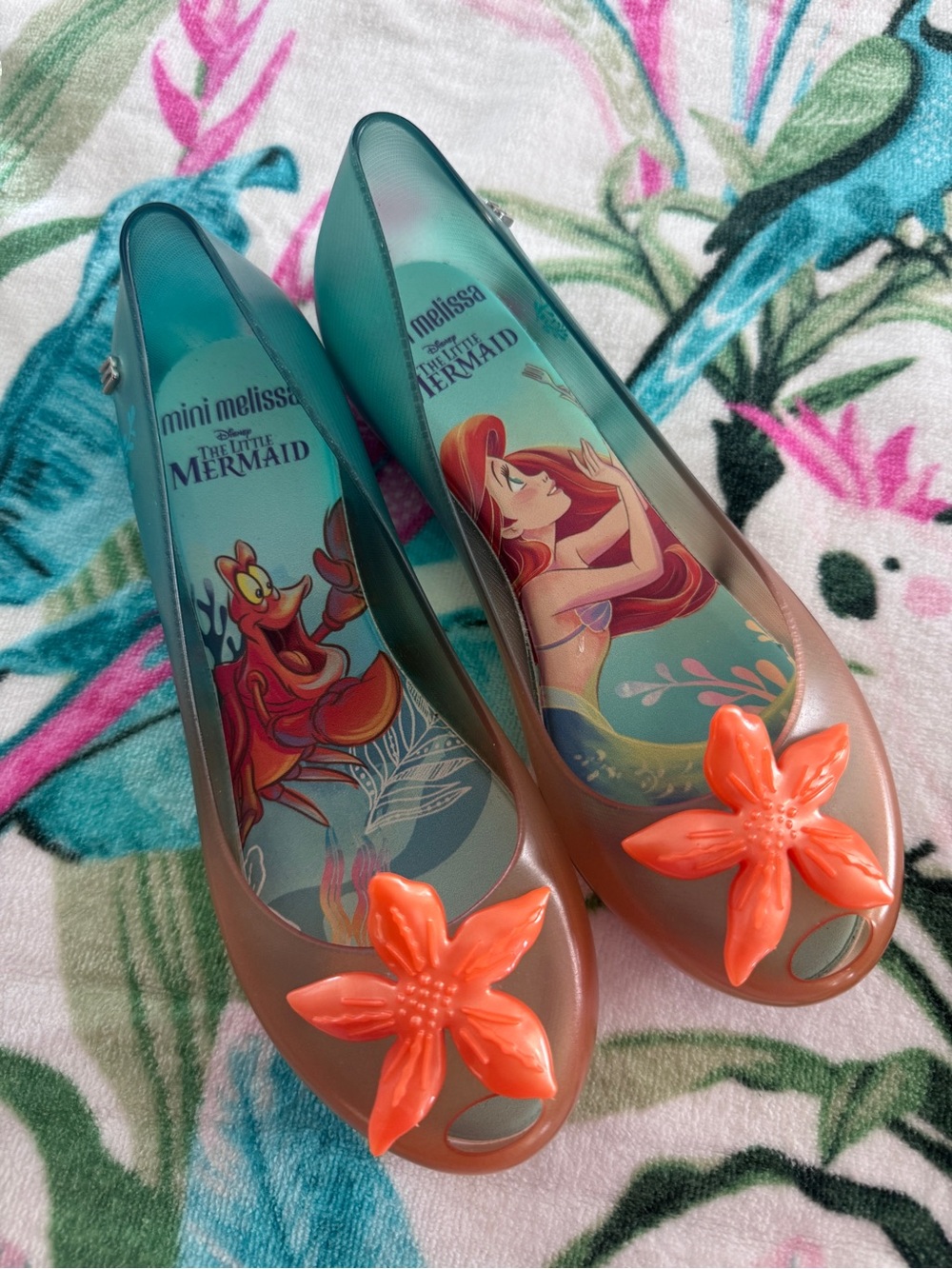 NEW Mini Melissa The Little Mermaid Coral & Teal Jelly Flats youth size 3 - Picture 2 of 5